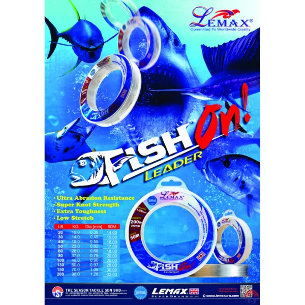 Lemax Line FISH ON Leader 50m 1,09mm 150lb 70kg