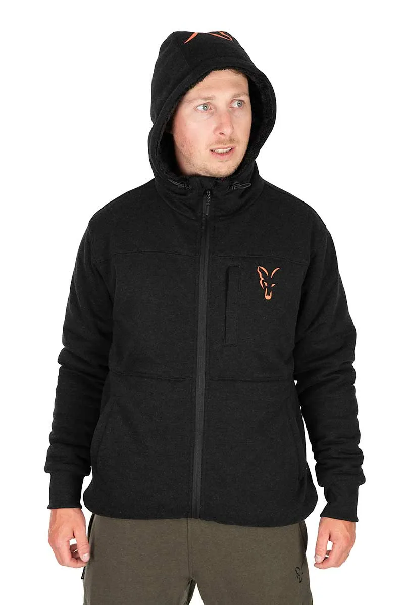 ccl274_279_fox_collection_sherpa_jacket_black_and_orange_hood_up