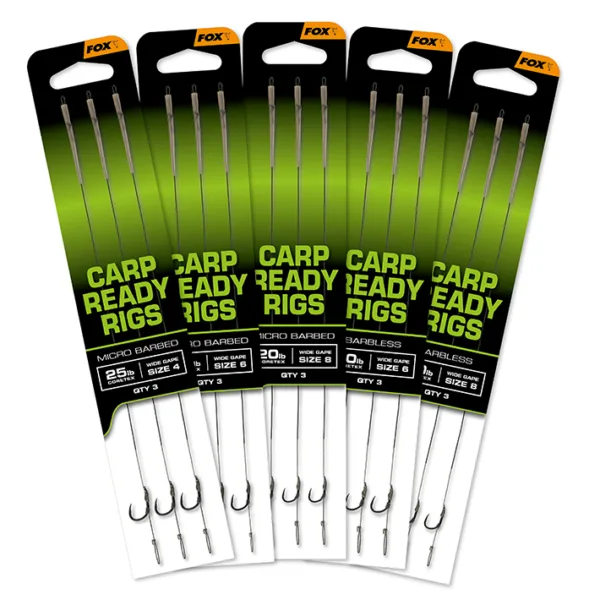 CCR192 Fox Carp Ready Rigs x 3 - Wide Gape size 4 (25lb)