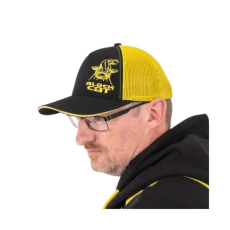 BO500015 BLACK CAT Black And Yellow Trucker Cap | BO500015